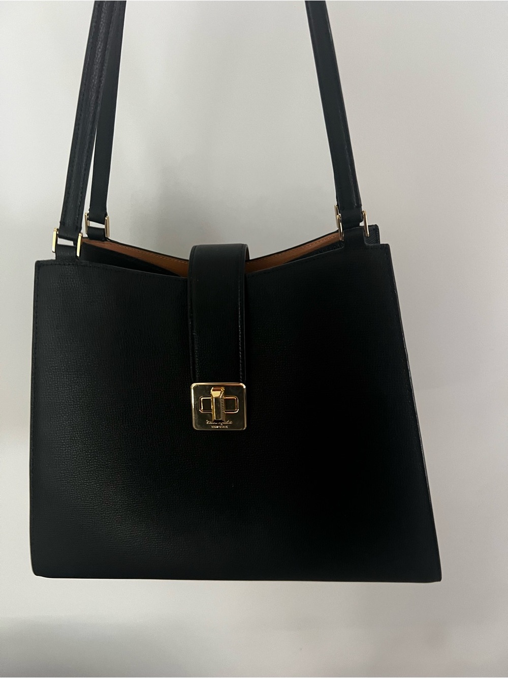kate spade Black Leather Shoulder Bag with Gold Hardware Accent